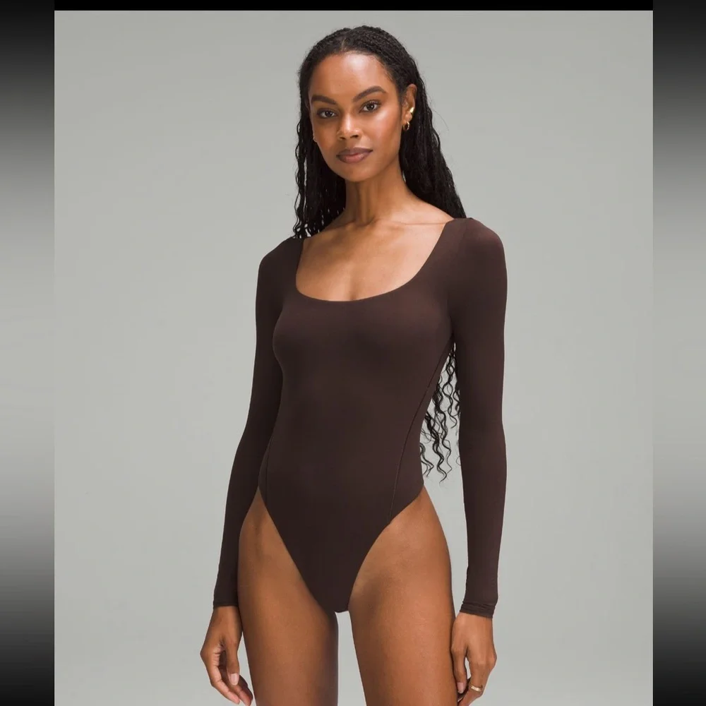 Lululemon Wundermost ultra soft nulu square neck long sleeve bodysuit Brown L. - Picture 3 of 7